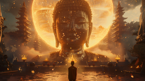 The Giant Buddha Surprises Tiny Wide-eyed Man