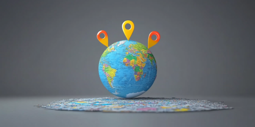 The Globe and Map Marked with GPS Pins The Globe and Map Marked with GPS Pins