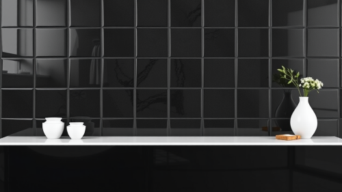 The Glossy Black Square Tile Wall