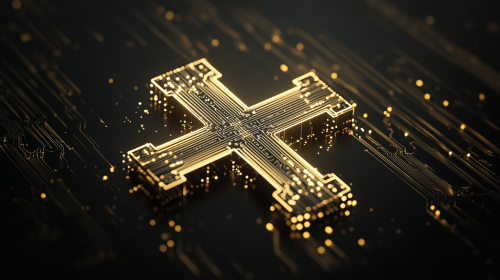 The Glowing Circuit Cross Represents Divine Connection