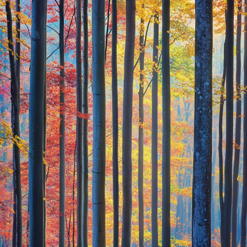 The Glowing Sunrise in Vibrant Autumn Forest