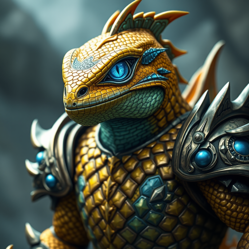 The Golden Lizard Warrior with Glowing Blue Eyes