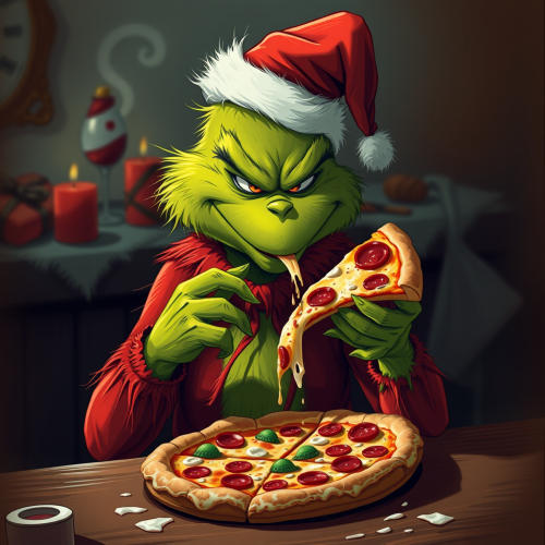 The Grinch Enjoying a Pizza Slice