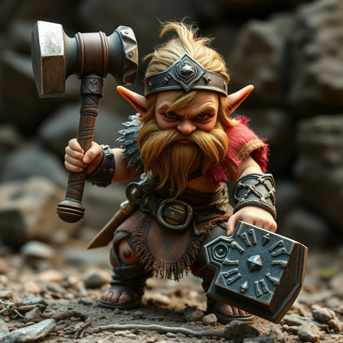 The Halfling Barbarian with Hammer in Action