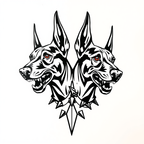 The High-Contrast Double-Headed Doberman Tattoo Stencil