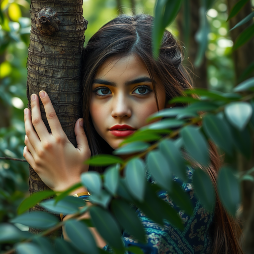 The Iranian Girl in Jungle Not Looking at Camera