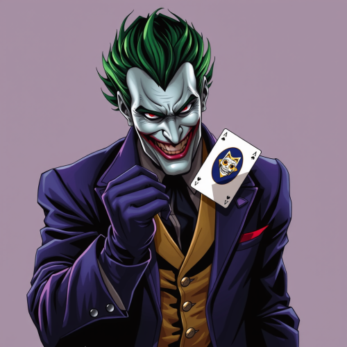 The Joker Holding Batman Card on Black Background