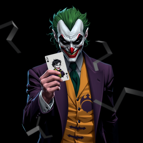 The Joker Holding Batman Card on Black Background