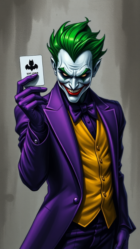 The Joker Holding Batman Card with Green Hair