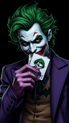 The Joker Holding Batman Joker Card in Purple