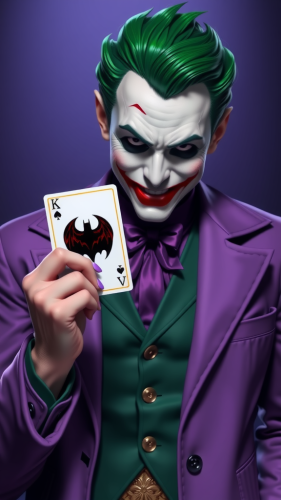 The Joker holding Batman card with Green Hair