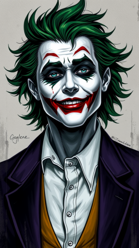 The Joker in Black, White Art with Green Hair