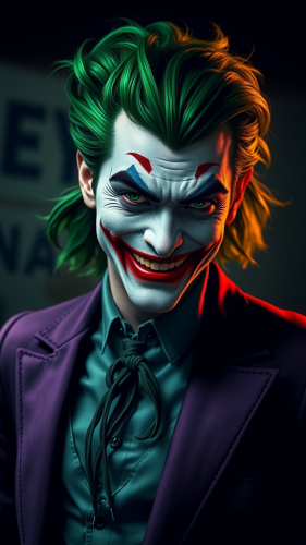 The Joker in Black Art with Green Hair