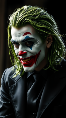 The Joker in Black and White with Green Hair