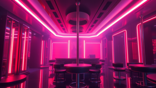 The Luxurious Red-Black Futuristic Strip Club
