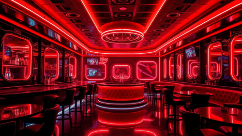 The Luxurious Red and Black Futuristic Strip Club