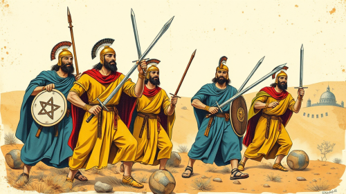 The Maccabees Battling Seleucids in Vintage Jerusalem Poster
