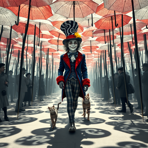 The Mad Hatter and Cheshire Cat in Abstract Grove