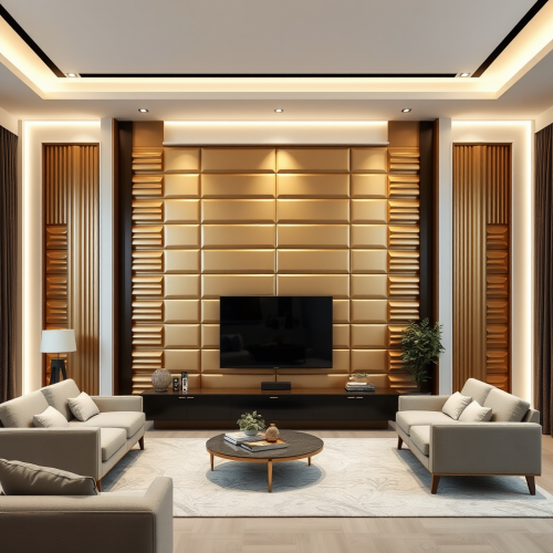 The Modern Living Room with Gold Fluted Wall