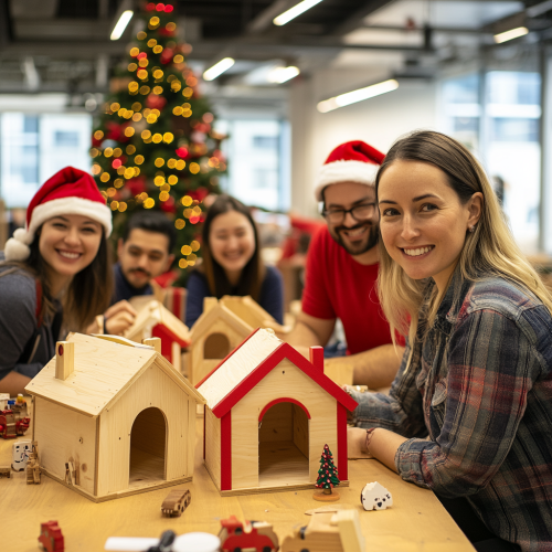 The Office Employees Building Festive Dog Houses