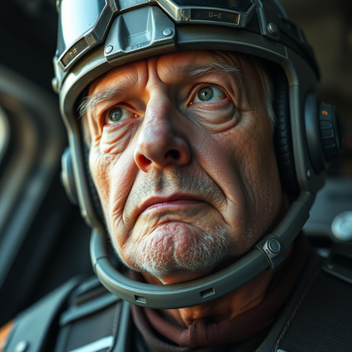 The Old Mech Pilot Gazing Upward Seriously