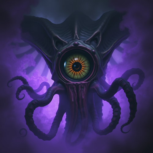 The Ominous Eldritch Creature Amidst Purple Mist