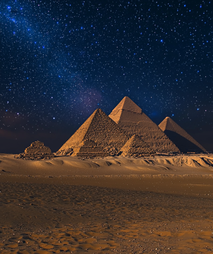 The Pyramids of Giza at Sunset in Egypt.