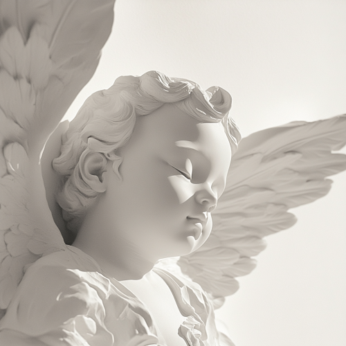 The Realistic Angel Cherub Sculpture in Black and White