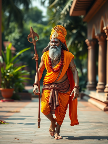 The Relaxed Walk of Lord Hanuman in Orange Shawl