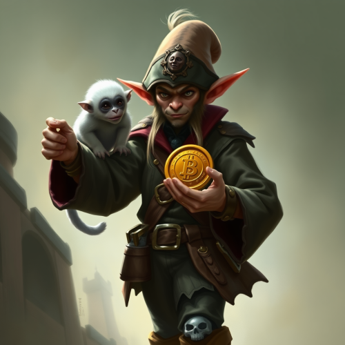 The Rogue Elf Pirate with Monkey and Gold Coin
