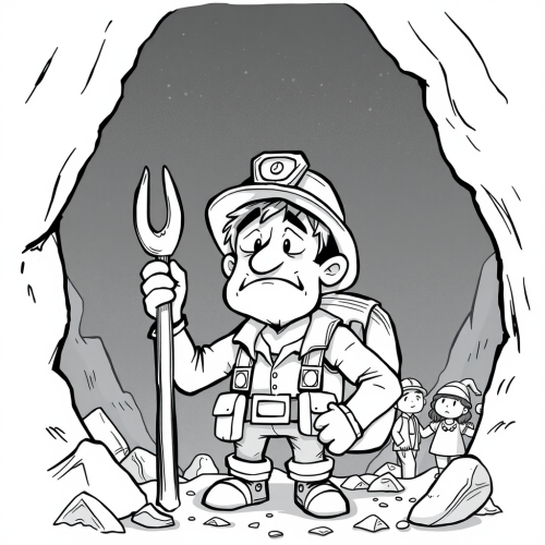 The Sad Miner with Empty Gold Mine Illustration