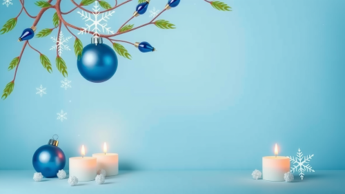The Seasonal Greeting Card with Blue Holiday Decorations