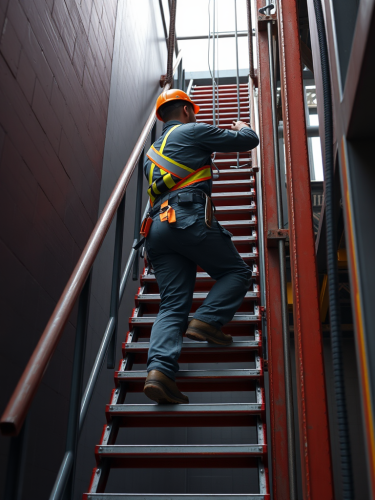 The Steel Worker Climbing Safety Stairs in 3D