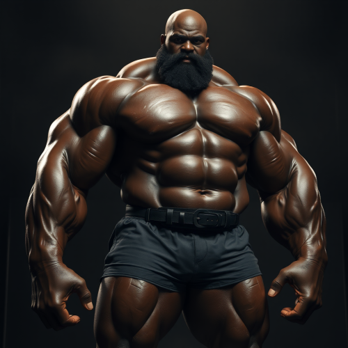 The Strong Black Giant Bodybuilder's Muscles Flexed