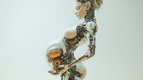 The Stunning Expectant Android Woman with Mechanical Legs