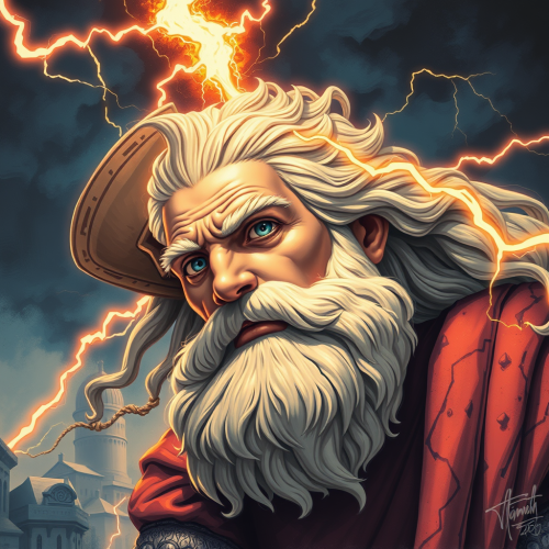The Stylized Graphic Novel Zeus Holding Thunderbolt