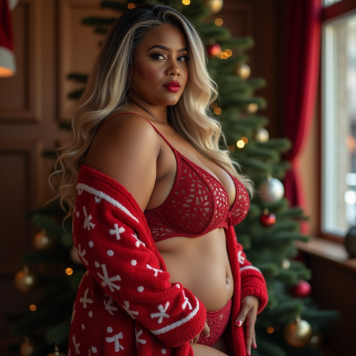 The Sultry Christmas Woman Glances Over Her Shoulder