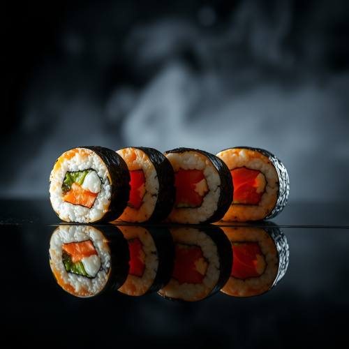 The Sushi Salmon Roll Reflection: A Close-up
