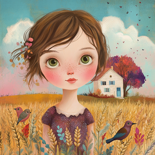 The Sweet Girl Picking Wheat in Dreamy Field