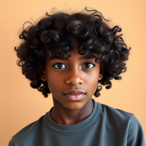 The Teenage Boy with Brown Skin and Curly Hair