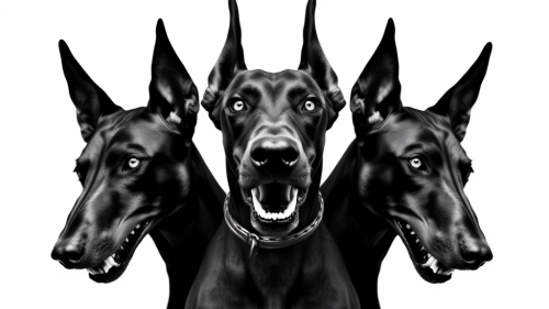 The Three-Headed Doberman with Spiked Collar