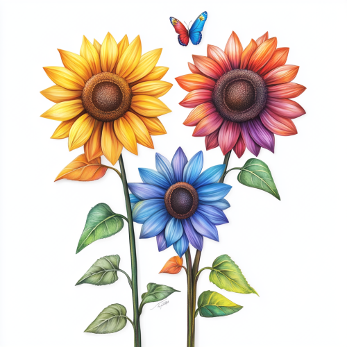 The Three LGBTQ-Colored Sunflowers with Tiny Insects