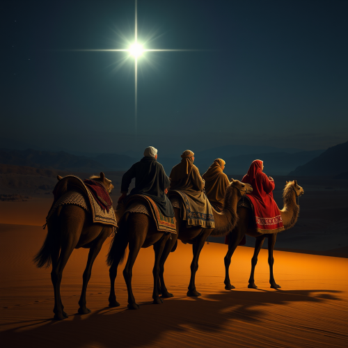 The Three Wise Men Journey to Bethlehem at Night