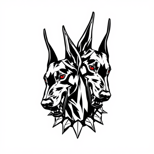 The Two-Headed Snarling Cerberus Tattoo Stencil