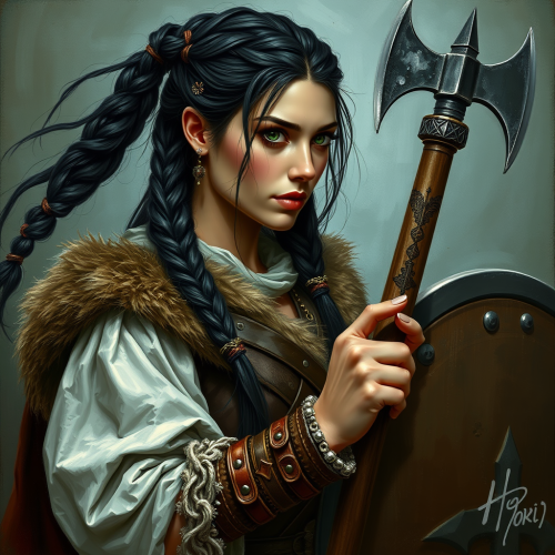 The Viking Princess Wielding Waraxe: Oil Painting