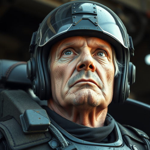 The Weary Old Male Mech Pilot Looking Up