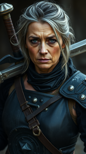 The Weathered Warrior Woman with Sword and Scars