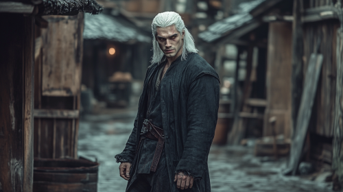 The Witcher Lookalike Strolling in Medieval Street