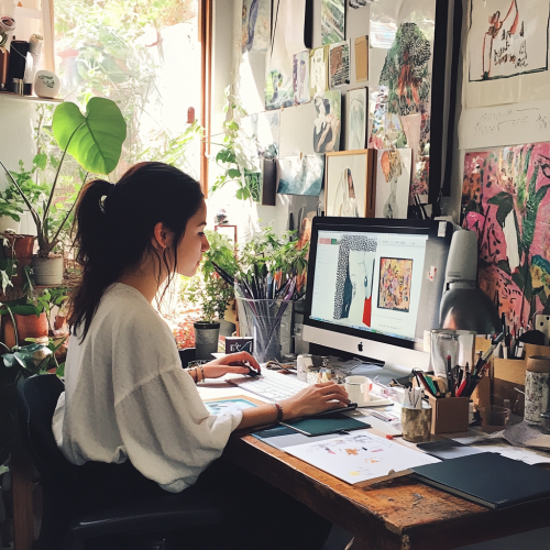 The Young Graphic Designer Working in Her Studio