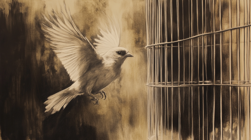 The caged bird flying towards freedom